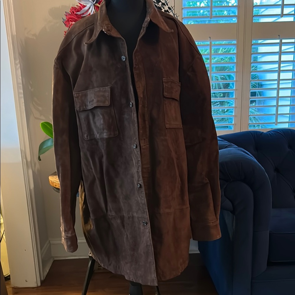 Guess Brown Lightweight Shirt Jacket with Suede Finish